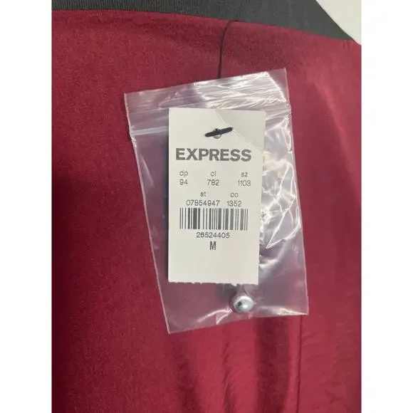 Express Burgundy Satin Long Sleeve V-Neck Mini Dress Size M - Picture 4 of 8